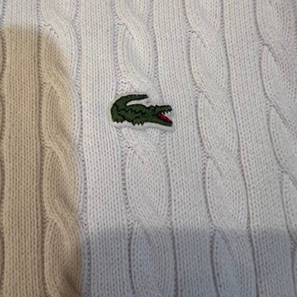 ✨ Lacoste White Cable Knit Sweater Size 9 – 100% Cotton – Classic Croc Logo ✨ - Picture 2 of 11